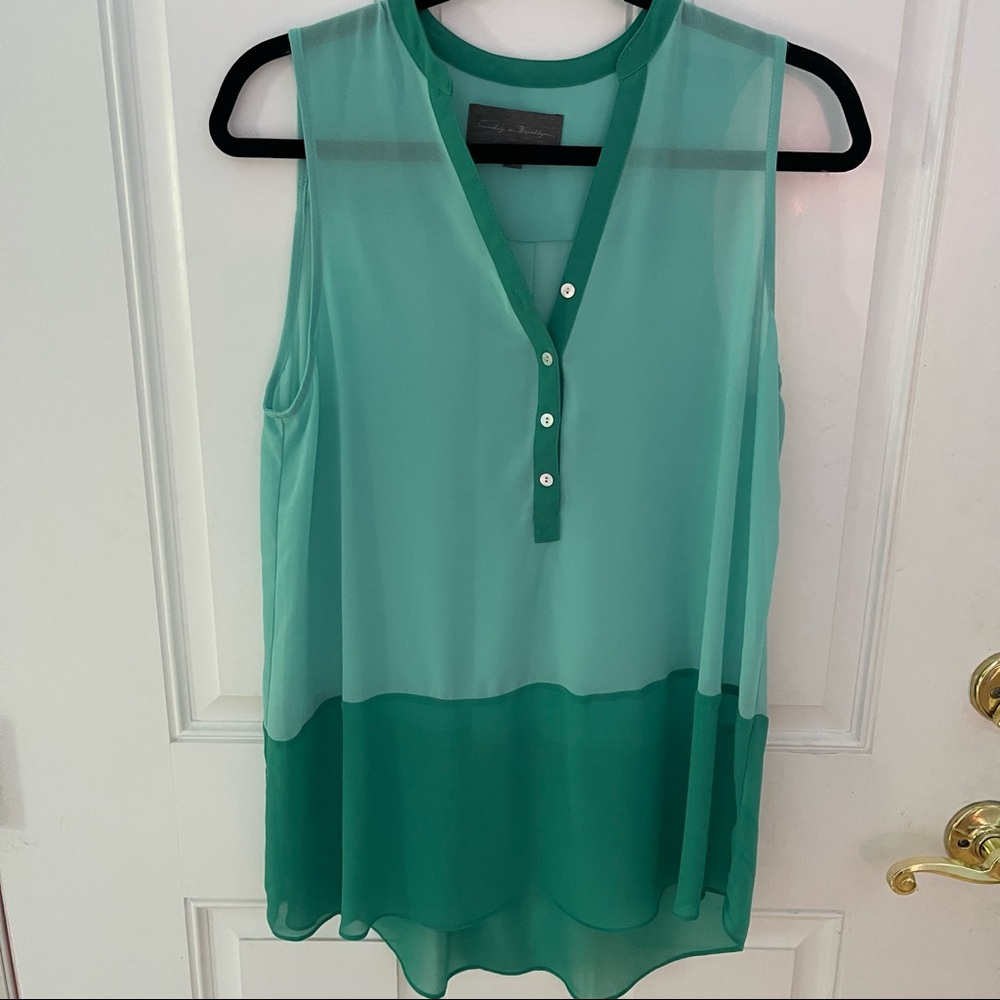 Sleeveless two-toned top.